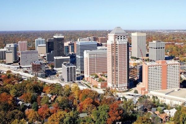 Downtown Clayton, MO in daytime