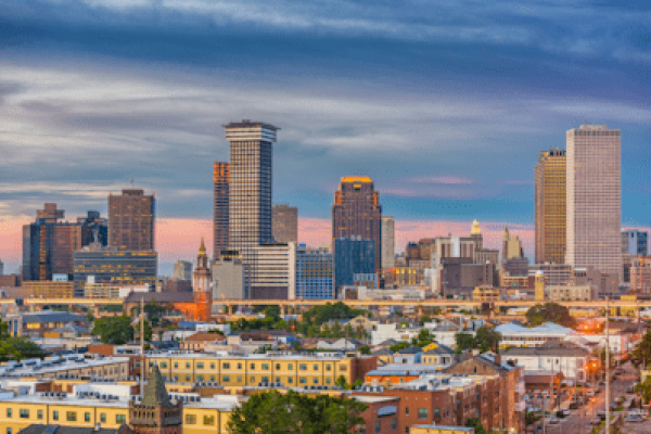 New Orleans city skyline at dusk