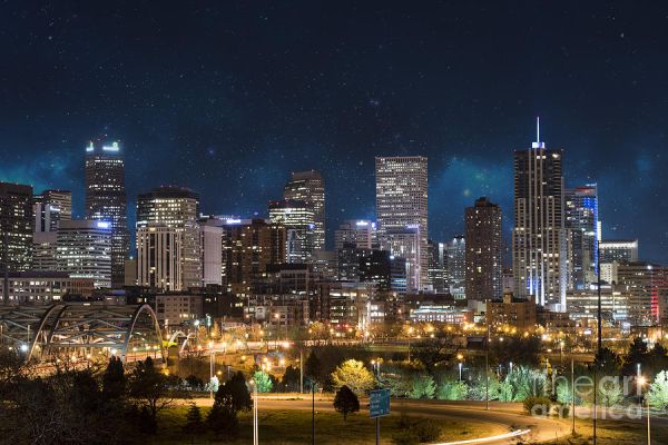 Denver city skyline at night